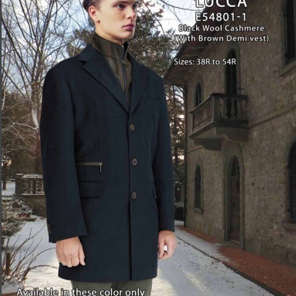 Enzo Tovare Mens Italian Wool Cashmere Lucca Car Coat 40R Brown Demi Vest
